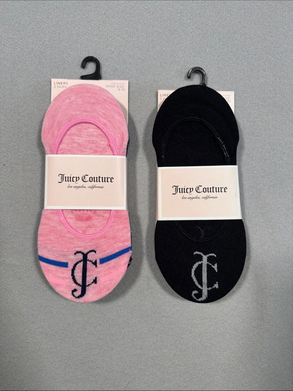 Juicy Couture No-Show Liner Socks in Pink & Black (2-Pack)